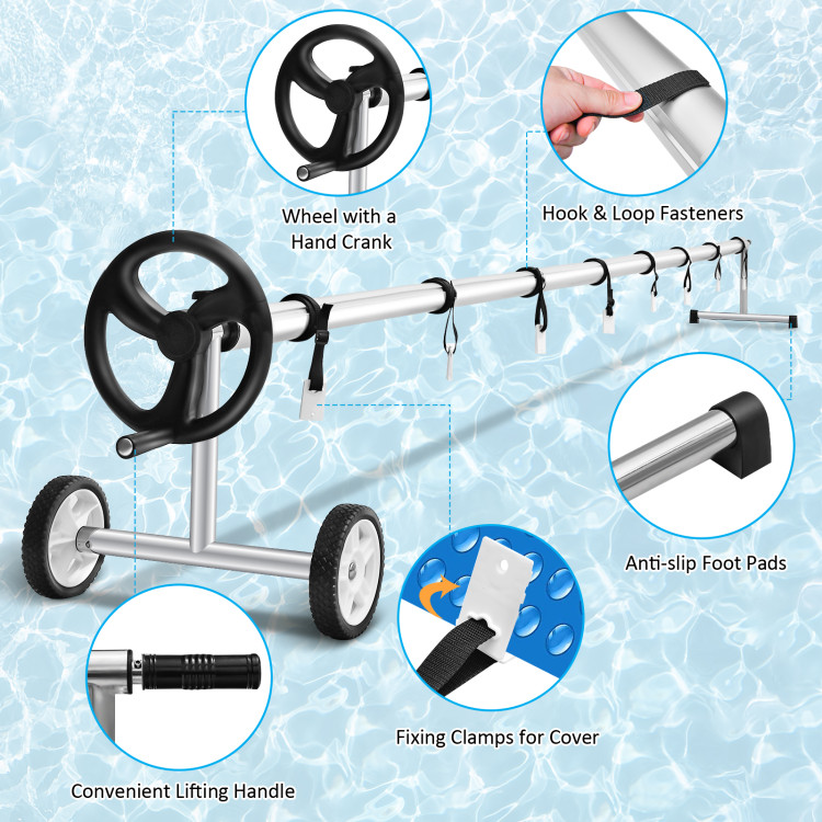 22 Ft Pool Cover Reel Set Aluminum In-ground Swimming Solar Cover Reel -  Costway