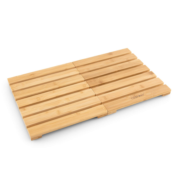 Bamboo Bath Mat with Non-slip Pads and Slatted Design-NaturalCostway Gallery View 1 of 12
