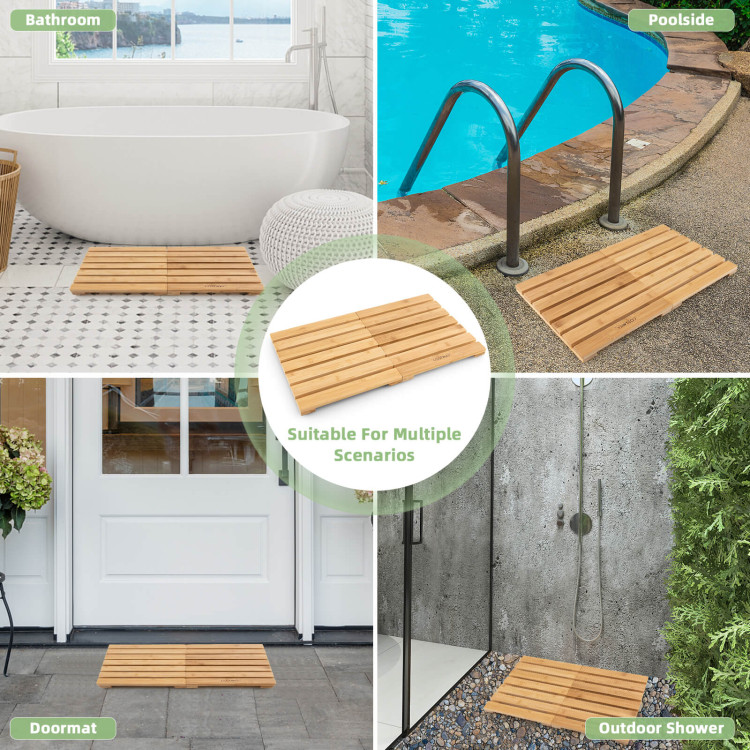 Bamboo Bath Mat with Non-slip Pads and Slatted Design-NaturalCostway Gallery View 11 of 12