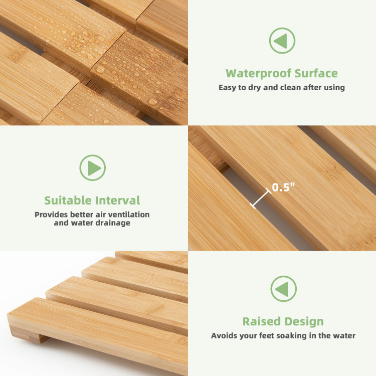 Bamboo Bath Mat with Non-slip Pads and Slatted Design-NaturalCostway Gallery View 12 of 12