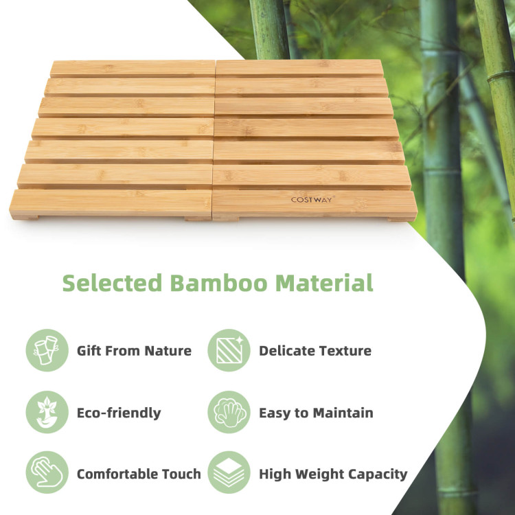 Bamboo Bath Mat with Non-slip Pads and Slatted Design-NaturalCostway Gallery View 5 of 12