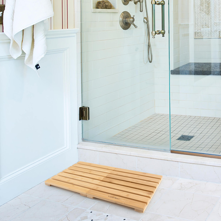 Bamboo Bath Mat with Non-slip Pads and Slatted Design-NaturalCostway Gallery View 6 of 12