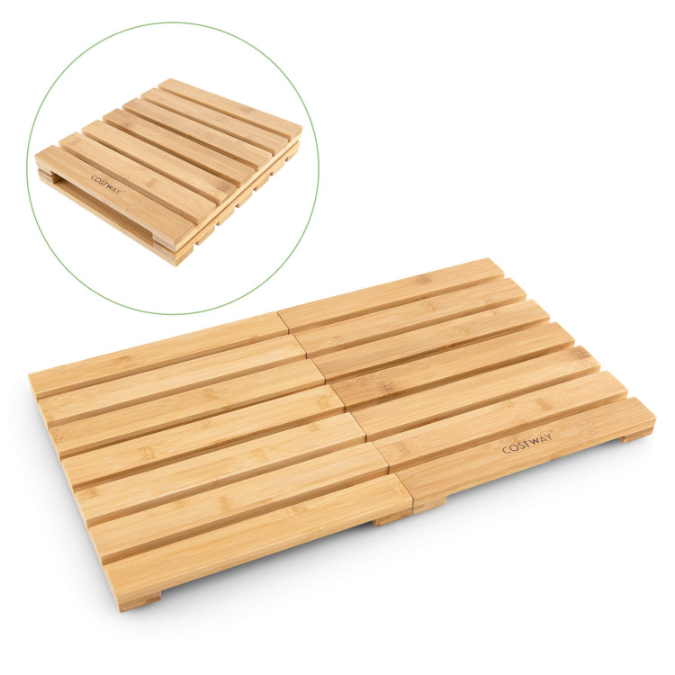Bamboo Bath Mat with Non-slip Pads and Slatted Design-NaturalCostway Gallery View 7 of 12
