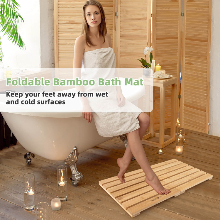 Bamboo Bath Mat with Non-slip Pads and Slatted Design-NaturalCostway Gallery View 8 of 12