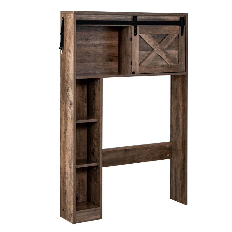 4-Tier Over The Toilet Storage Cabinet with Sliding Barn Door and Storage Shelves-BrownCostway Gallery View 1 of 10