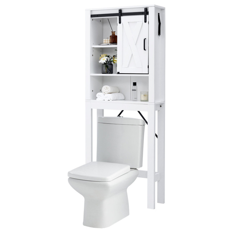 SUPER DEAL Over The Toilet Bathroom Storage Cabinet Freestanding Wooden  Bathroom Organizer with Adjustable Shelves and Glass Door, White