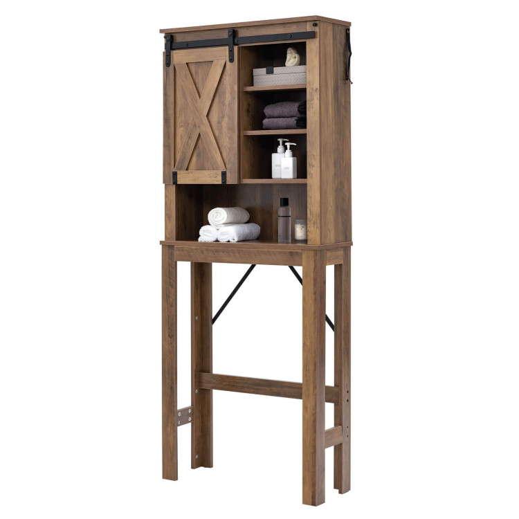 OKD Wooden Bathroom Storage Cabinet with Barn Door & 3 Shelves