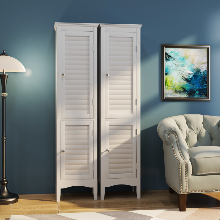 Tall Bathroom Floor Cabinet with Shutter Doors and Adjustable Shelf-Gray | Costway