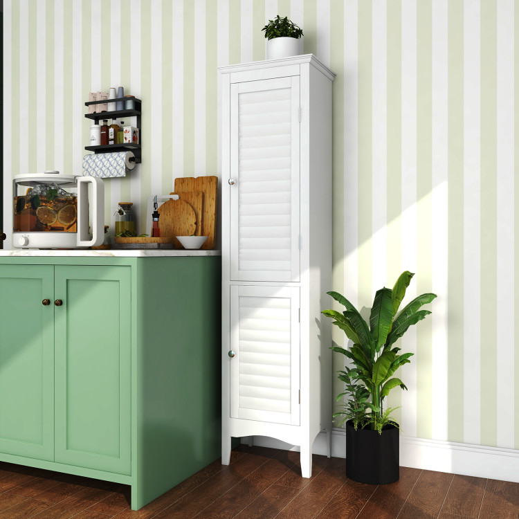 Tall Bathroom Floor Cabinet with Shutter Doors and Adjustable Shelf-Gray | Costway