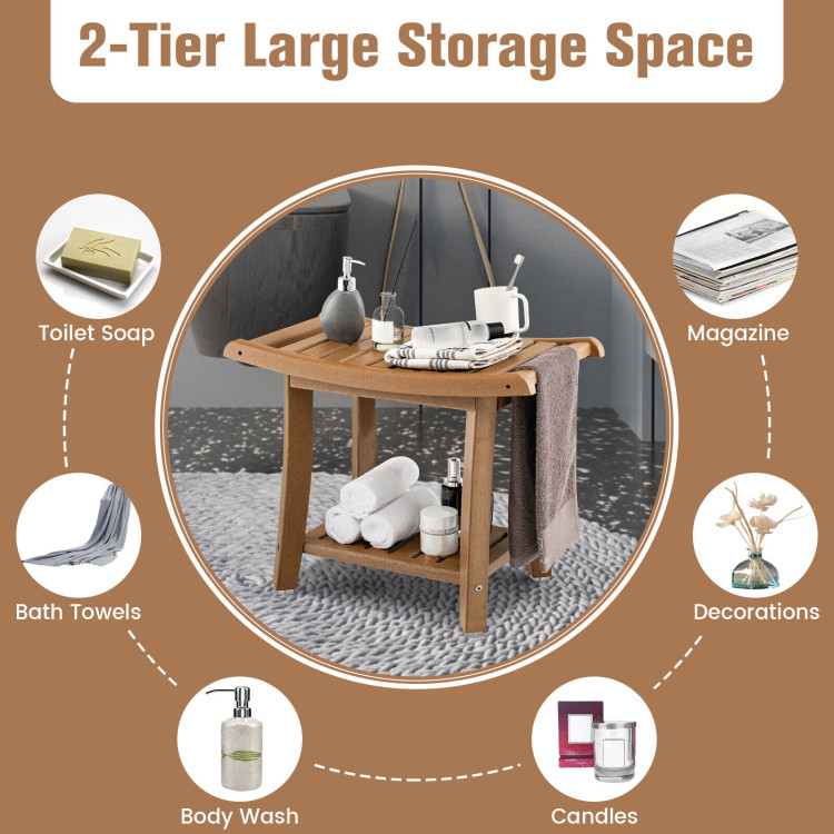 2-Tier Heavy Duty Waterproof Shower Bench with Storage Shelf - Costway