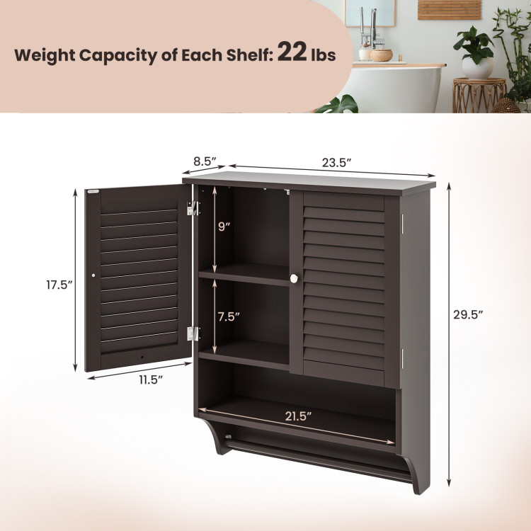 HOKYHOKY Bathroom Medicine Wall Cabinet, Bathroom Hanging Storage Cabinets  with Louver Doors, Medicine Cabinet Organizer Wall Mounted with Towel Bar