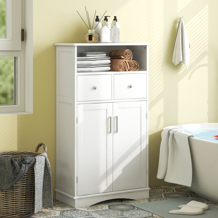 2-Door Freestanding Bathroom Cabinet with Drawer and Adjustable Shelf -  Costway