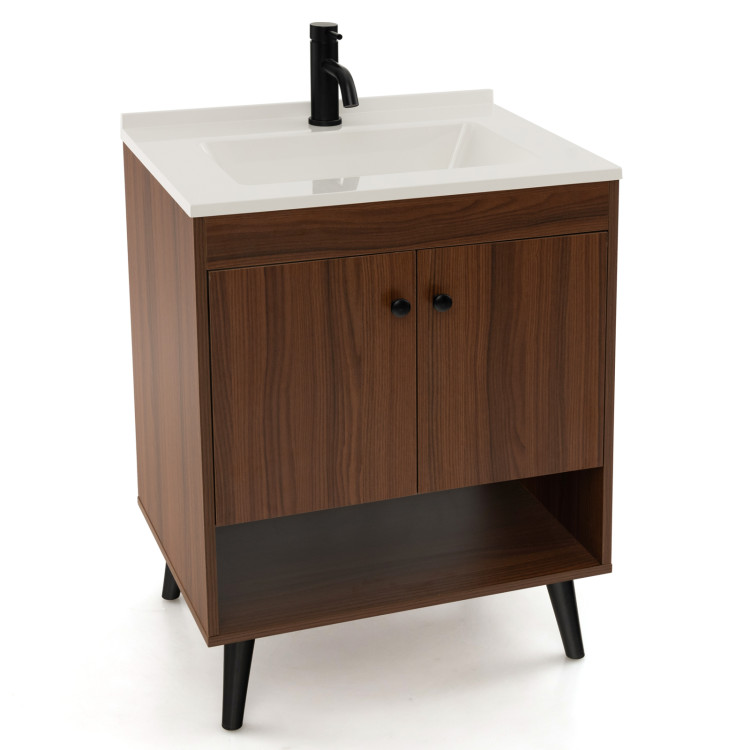 25 inch Wooden Bathroom Storage Cabinet with Sink-Walnut - Walnut