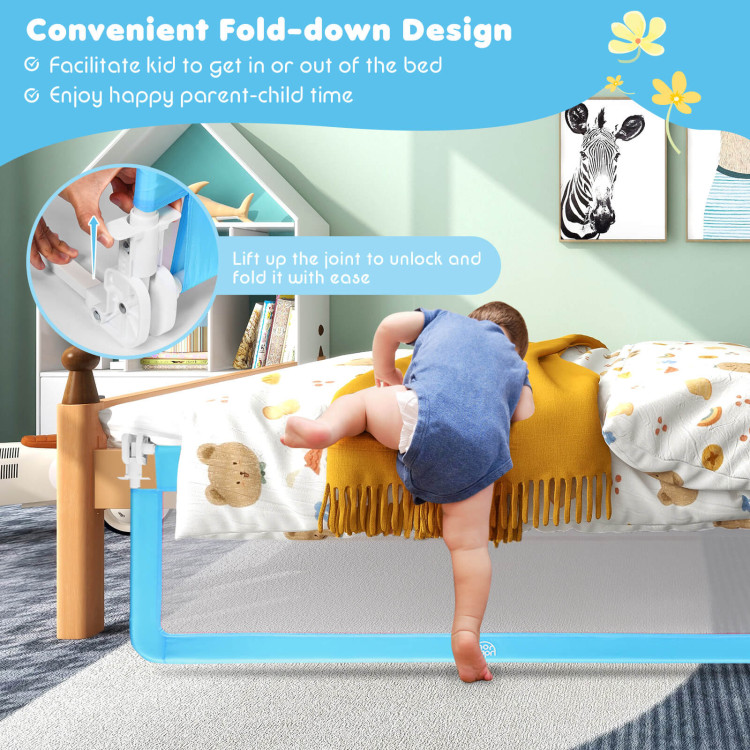 59 Inch Folding Breathable Baby Bed Rail Guard with Safety Strap-BlueCostway Gallery View 3 of 10