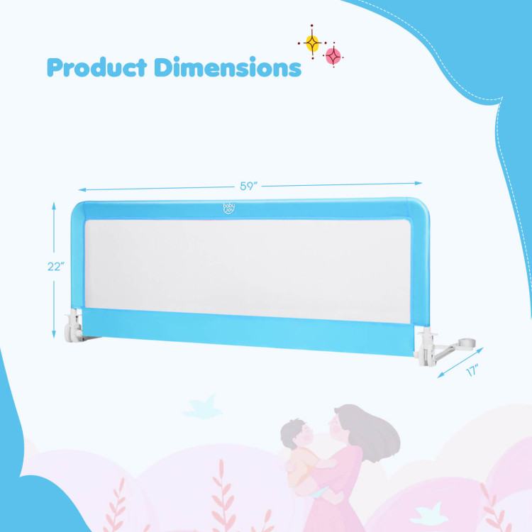 59 Inch Folding Breathable Baby Bed Rail Guard with Safety Strap-BlueCostway Gallery View 4 of 10