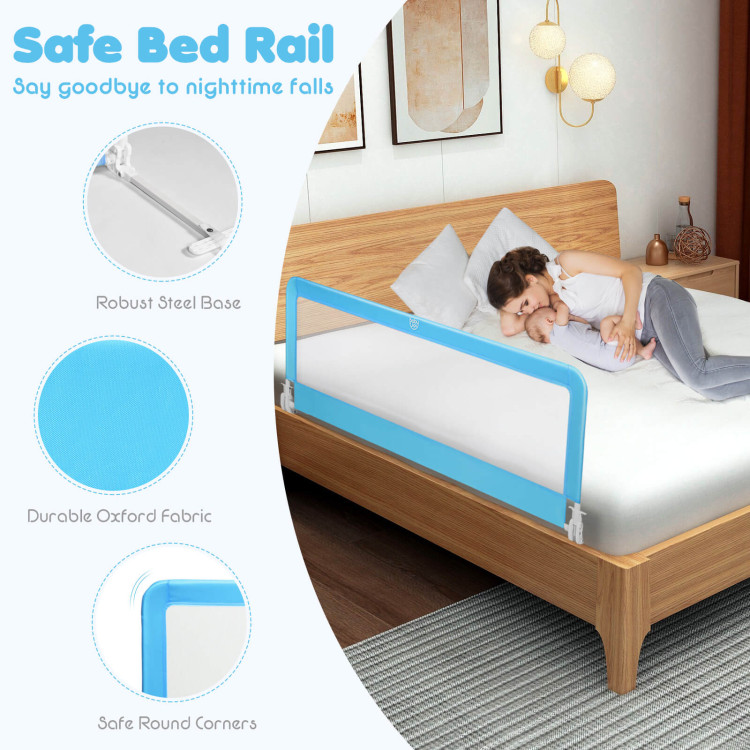 59 Inch Folding Breathable Baby Bed Rail Guard with Safety Strap-BlueCostway Gallery View 5 of 10