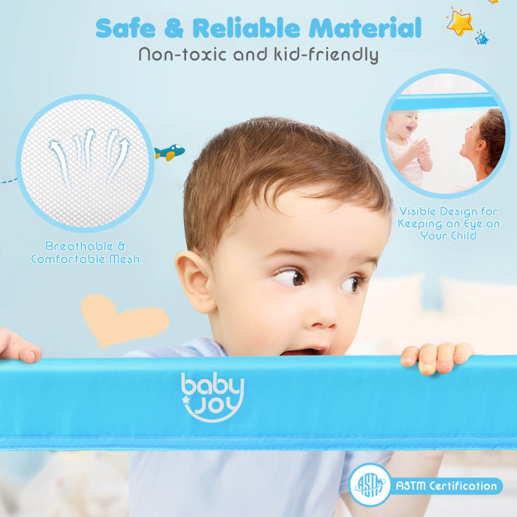 59 Inch Folding Breathable Baby Bed Rail Guard with Safety Strap-BlueCostway Gallery View 9 of 10