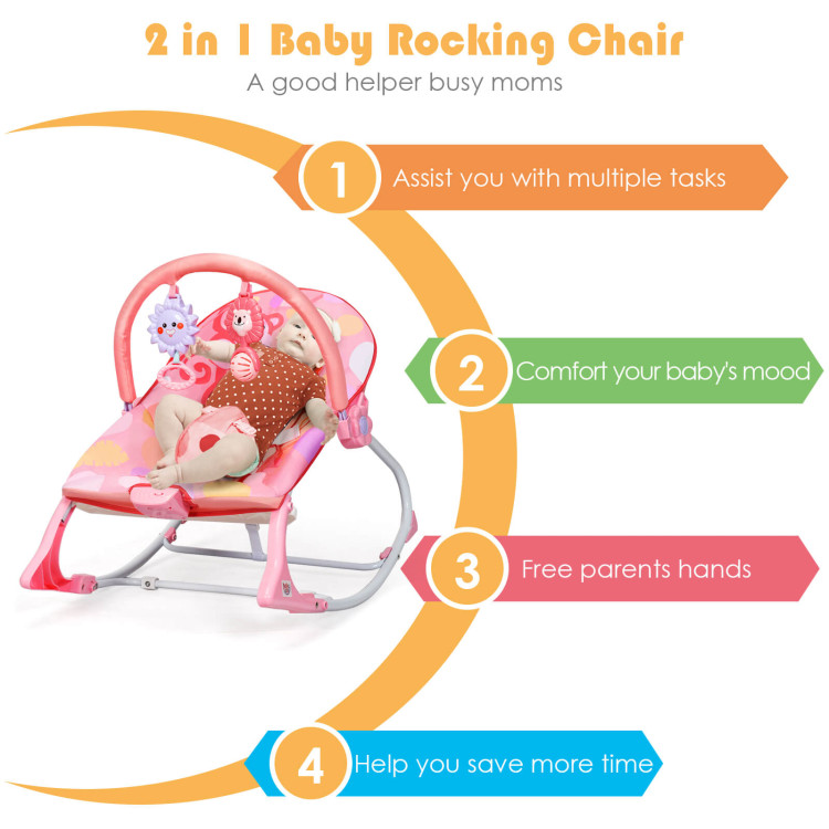 3-in-1 Multifunction Baby Rocking Chair with Removable Toy Bar