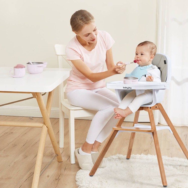 3-in-1 Convertible Wooden Baby High Chair-GrayCostway Gallery View 2 of 12