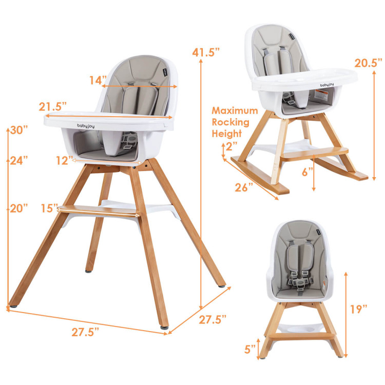 3-in-1 Convertible Wooden Baby High Chair-GrayCostway Gallery View 4 of 12
