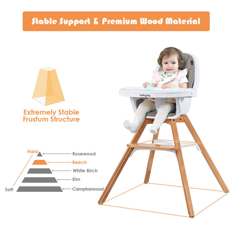 3-in-1 Convertible Wooden Baby High Chair-GrayCostway Gallery View 7 of 12