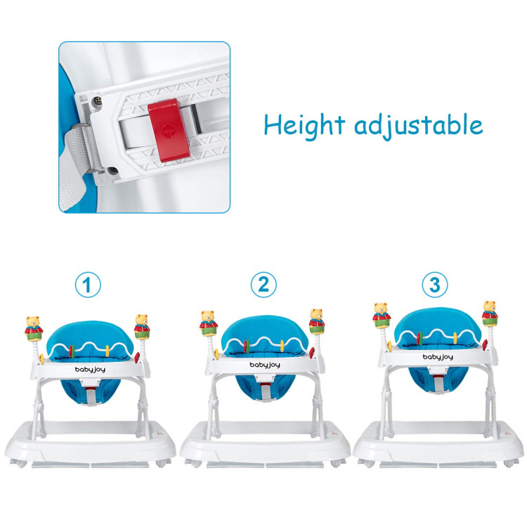 Adjustable Height Removable Folding Portable Baby Walker-BlueCostway Gallery View 7 of 9