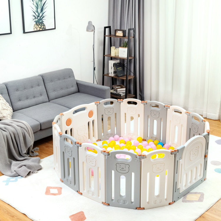 Foldable Baby Playpen 14 Panel Activity Center Safety Play Yard-BeigeCostway Gallery View 2 of 12