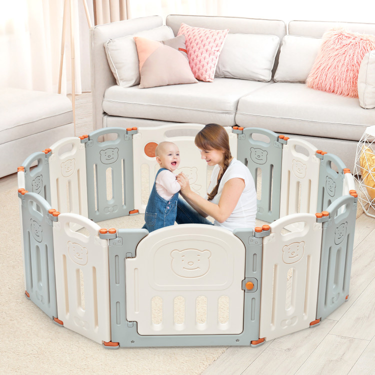 Foldable Baby Playpen 14 Panel Activity Center Safety Play Yard-BeigeCostway Gallery View 6 of 12