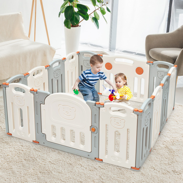 Foldable Baby Playpen 14 Panel Activity Center Safety Play Yard-BeigeCostway Gallery View 7 of 12