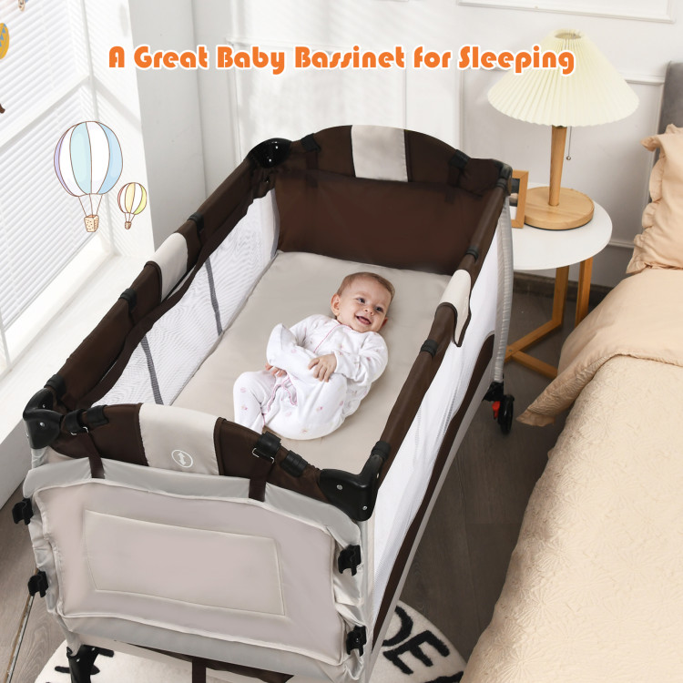 Buy Costway Folding Travel Cot Baby Portable Portacot Infant Crib Playpen  with Mattress/Carry Bag Dark Grey - MyDeal