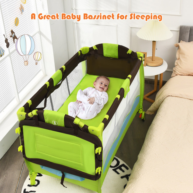 Green Portable Baby Crib Infant Bassinet Bed-Green - Gallery View 5 of 9