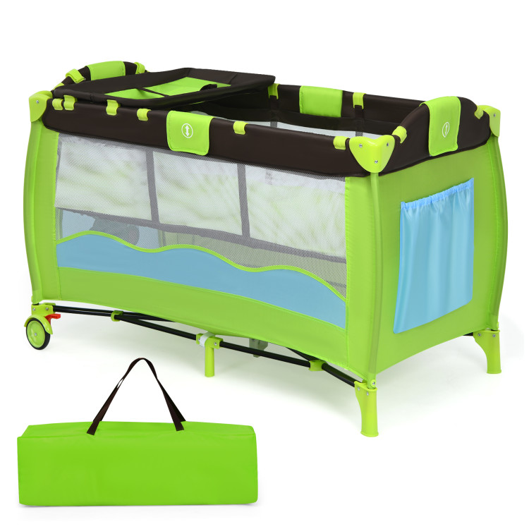 Green Portable Baby Crib Infant Bassinet Bed-Green - Gallery View 3 of 9