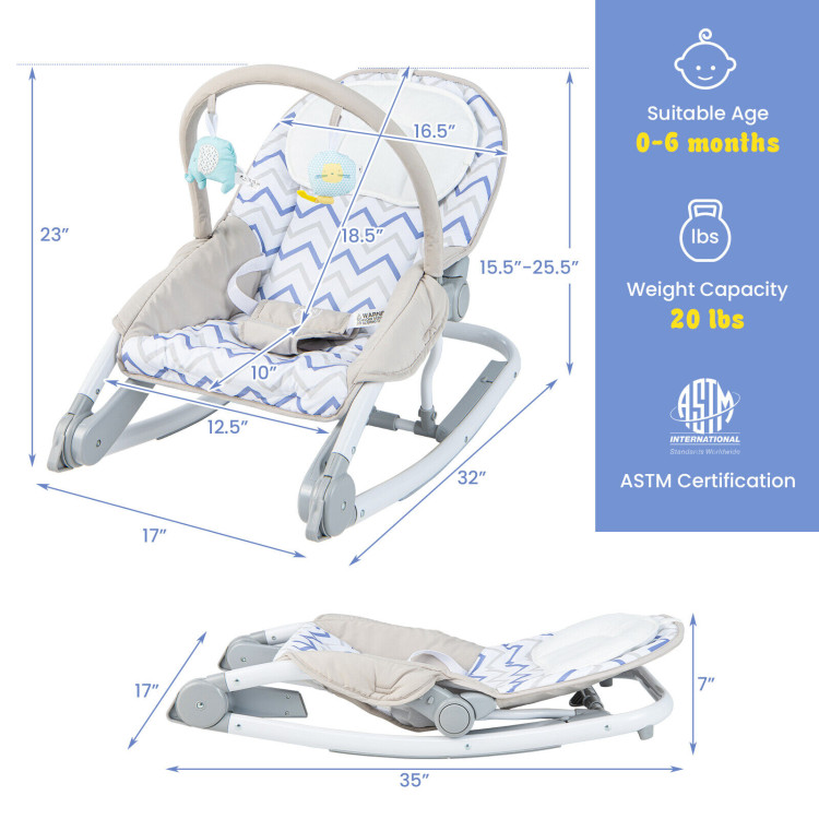 2-in-1 Baby Bouncer with 3-level Adjustable Backrest-GrayCostway Gallery View 4 of 10
