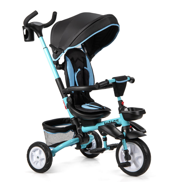 6-in-1 Detachable Kids Baby Stroller Tricycle with Canopy and Safety Harness-BlueCostway Gallery View 1 of 10
