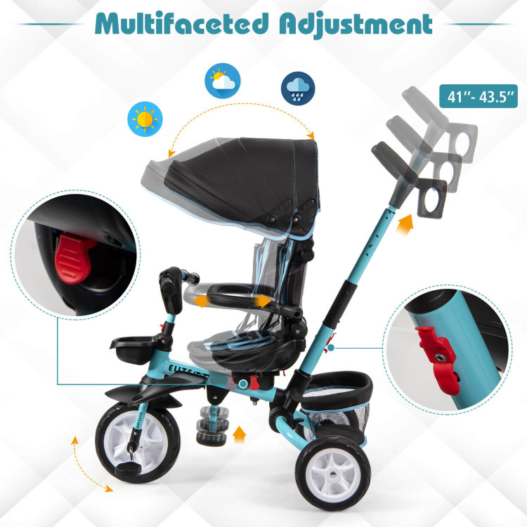 6-in-1 Detachable Kids Baby Stroller Tricycle with Canopy and Safety Harness-BlueCostway Gallery View 5 of 10