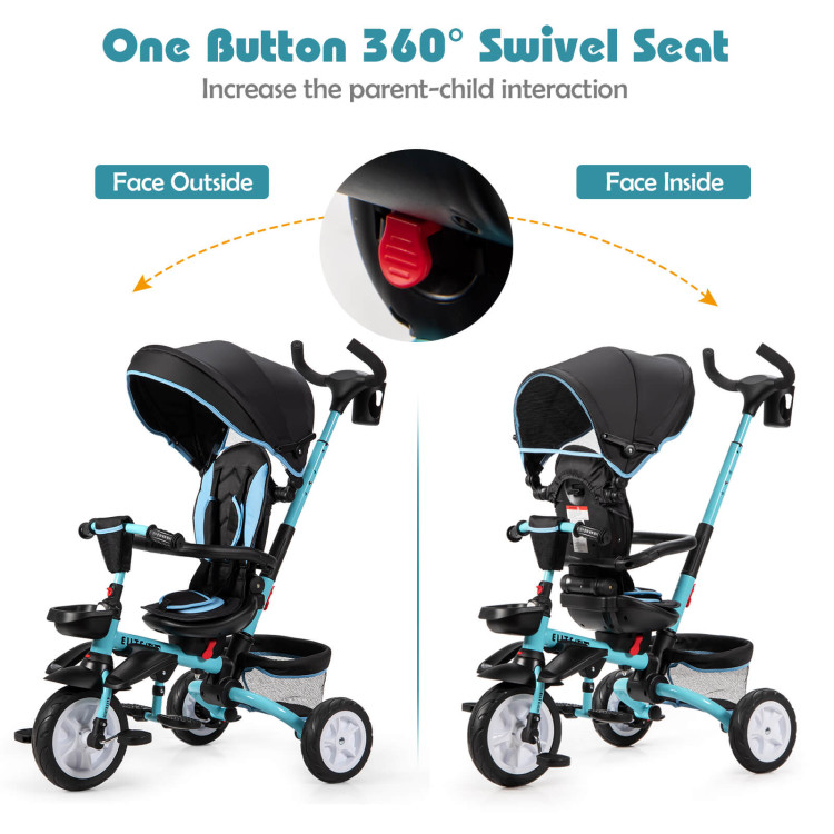6-in-1 Detachable Kids Baby Stroller Tricycle with Canopy and Safety Harness-BlueCostway Gallery View 8 of 10
