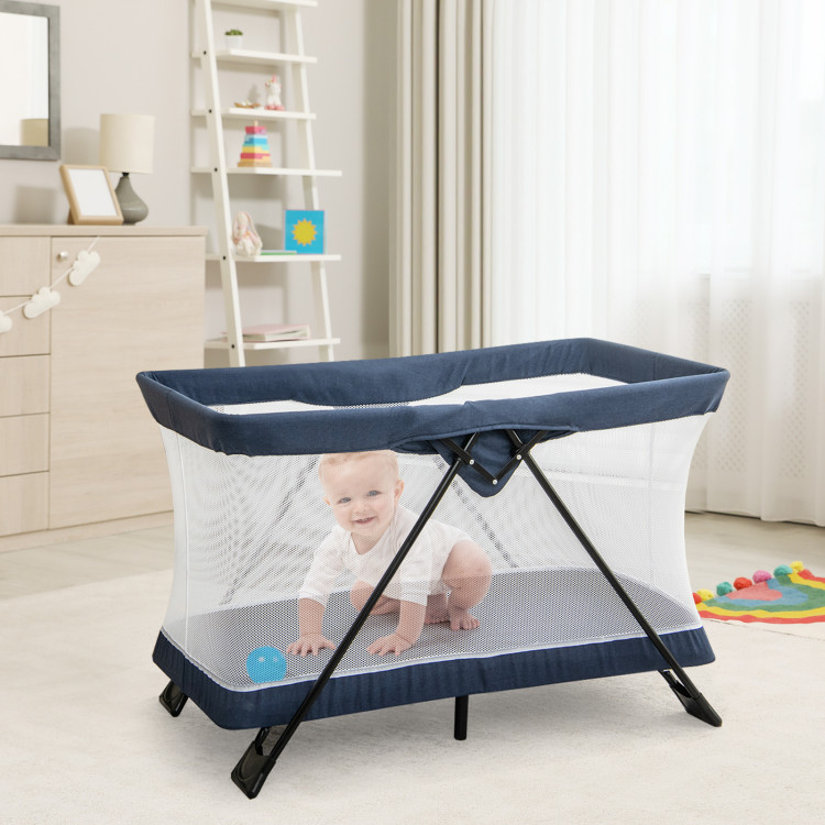 Foldable Baby Playpen with Removable Mattress and Washable Cover - Costway