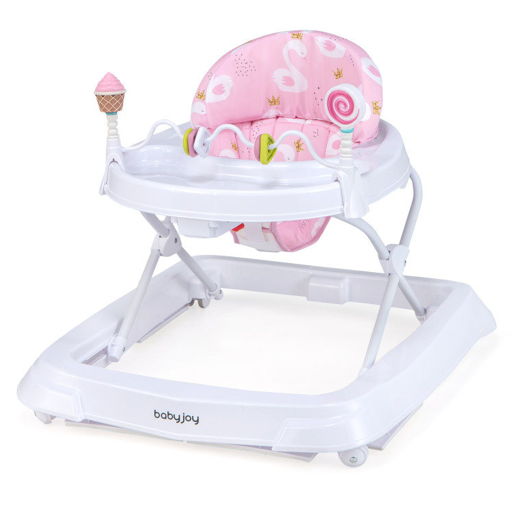 Foldable Baby Activity Walker with Adjustable Height and Detachable Seat Cushion-Gray | Costway