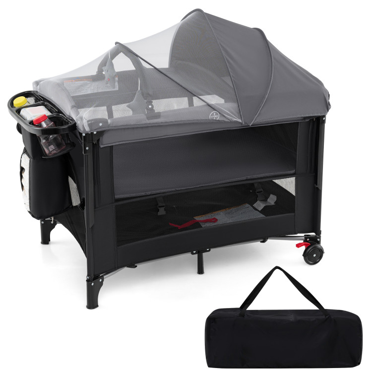 Foldable Baby Bassinet with 4 Adjustable Heights Changing Table and Mattress - Gallery View 1 of 10
