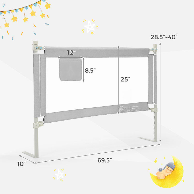 57 Inch Toddlers Vertical Lifting Baby Bed Rail Guard with Lock-GrayCostway Gallery View 4 of 11