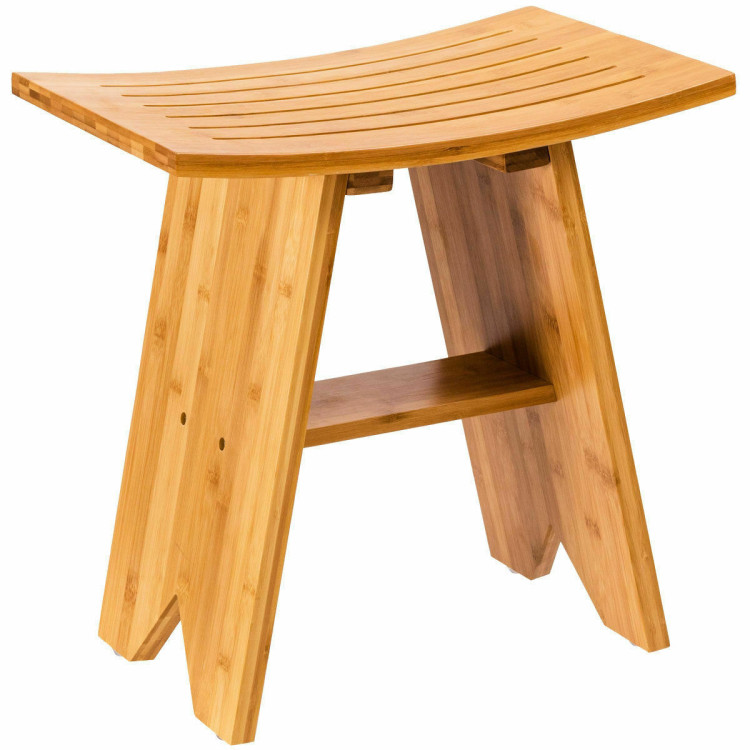 18 Inch Bamboo Shower Stool Bench with ShelfCostway Gallery View 1 of 12