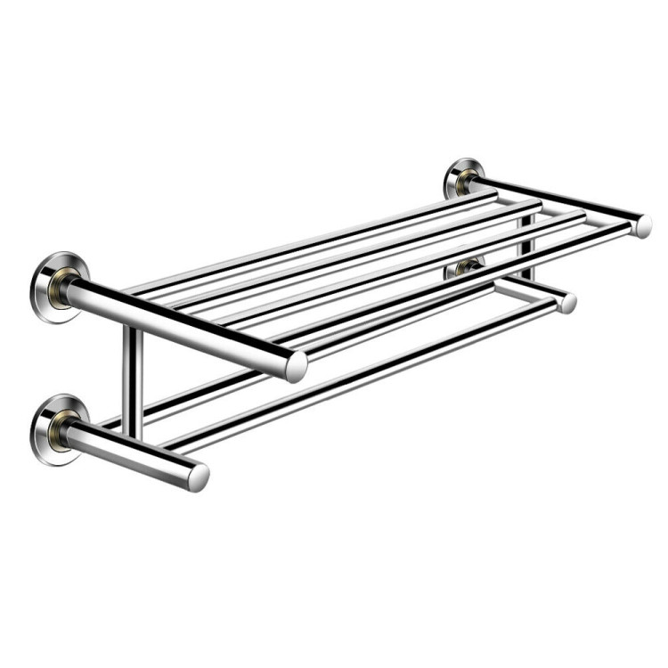 24 Inch Wall Mounted Stainless Steel Towel Storage Rack with 2 Storage TierCostway Gallery View 1 of 10