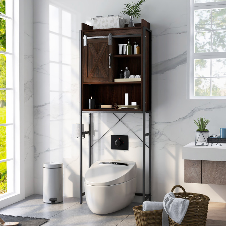 4-Tier Over The Toilet Storage Cabinet with Sliding Barn Door and