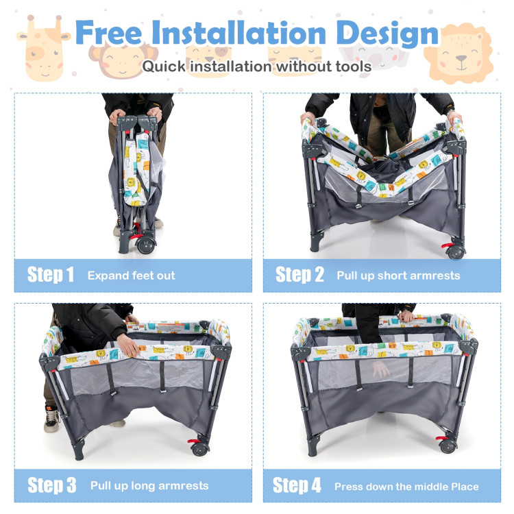 5-in-1 Baby Nursery Center Foldable Toddler Bedside Crib with Music BoxCostway Gallery View 13 of 13