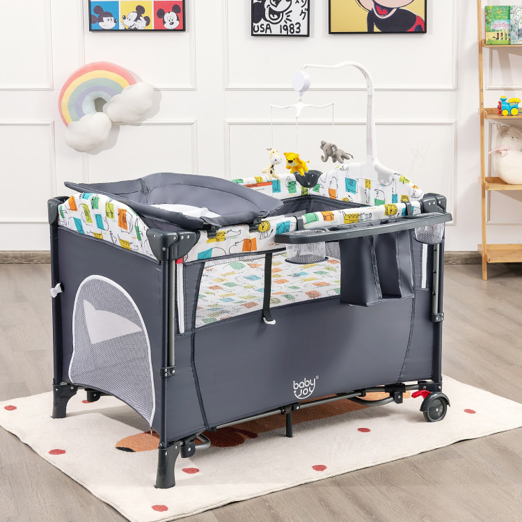 5-in-1 Baby Nursery Center Foldable Toddler Bedside Crib with Music BoxCostway Gallery View 2 of 13