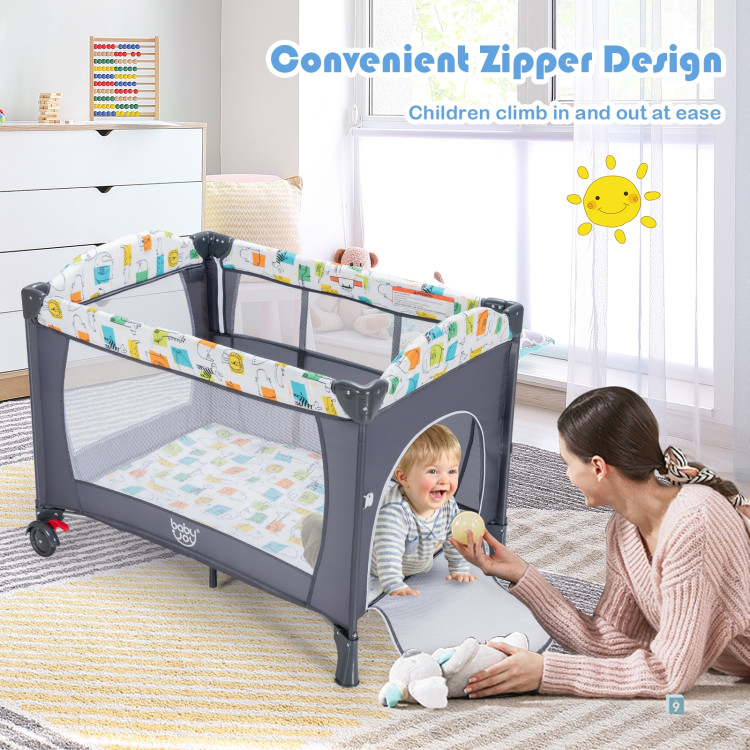 5-in-1 Baby Nursery Center Foldable Toddler Bedside Crib with Music BoxCostway Gallery View 11 of 13