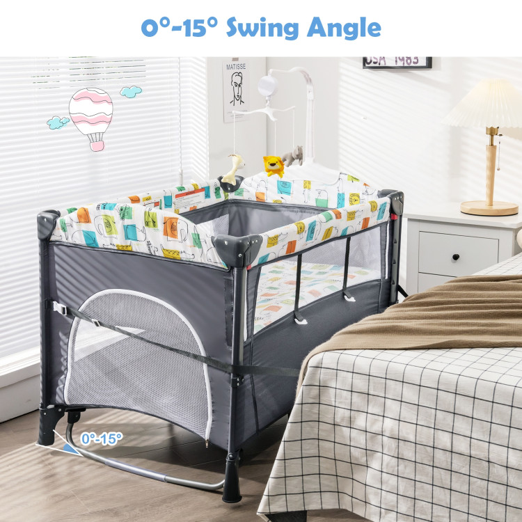 5-in-1 Baby Nursery Center Foldable Toddler Bedside Crib with Music BoxCostway Gallery View 7 of 13