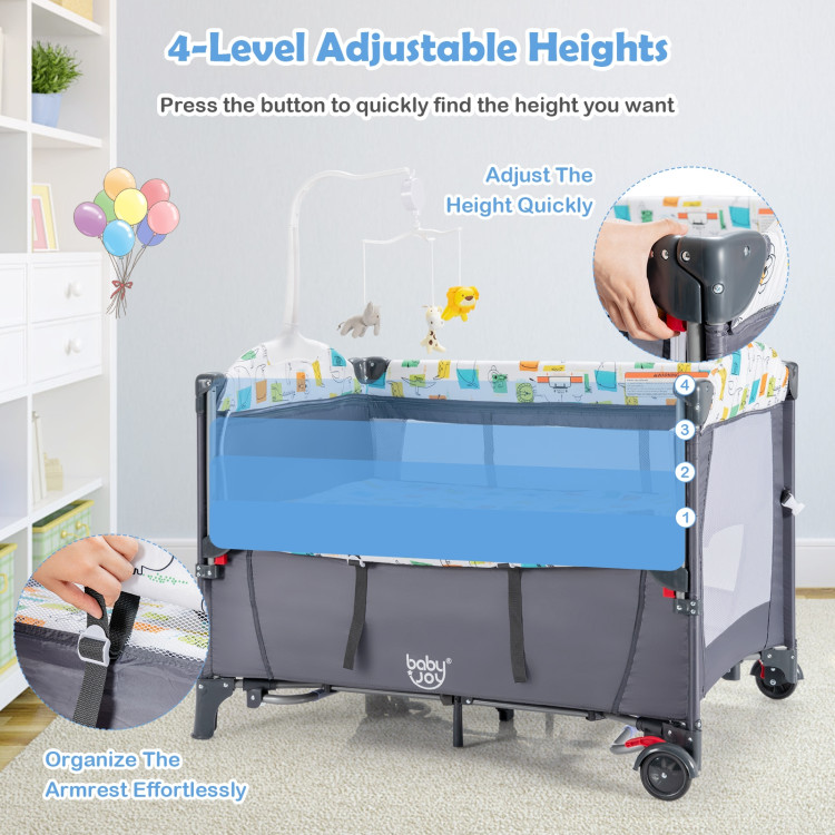 5-in-1 Baby Nursery Center Foldable Toddler Bedside Crib with Music BoxCostway Gallery View 9 of 13