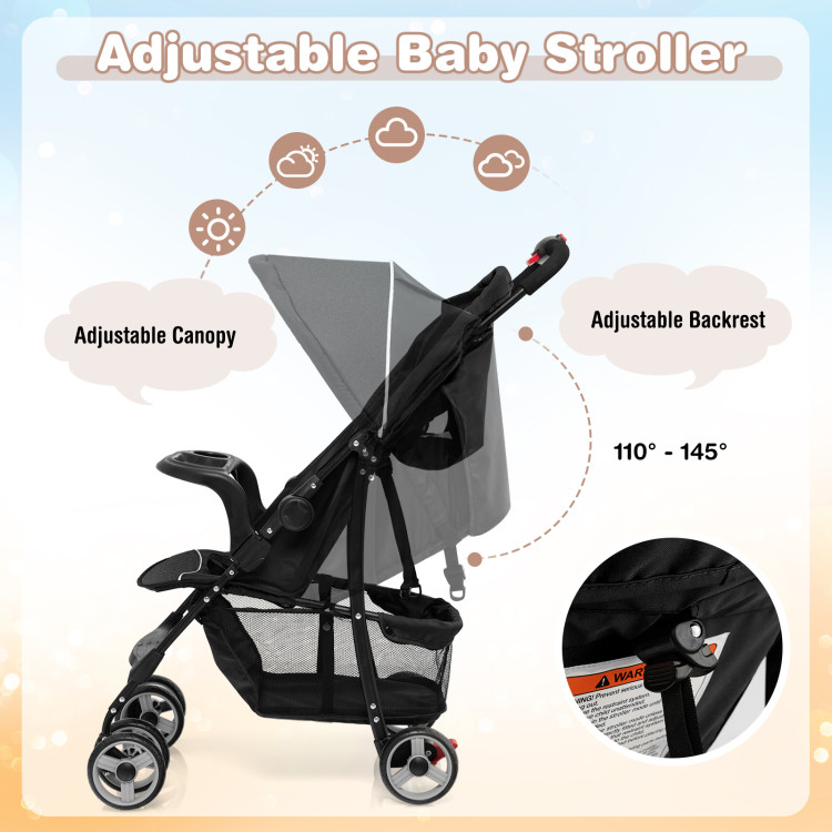 Toddler Travel Stroller for Airplane with Adjustable Backrest and CanopyCostway Gallery View 9 of 10