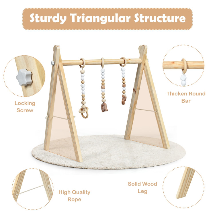 Portable 3 Wooden Newborn Baby Exercise Activity Gym Teething Toys Hanging Bar-NaturalCostway Gallery View 13 of 14